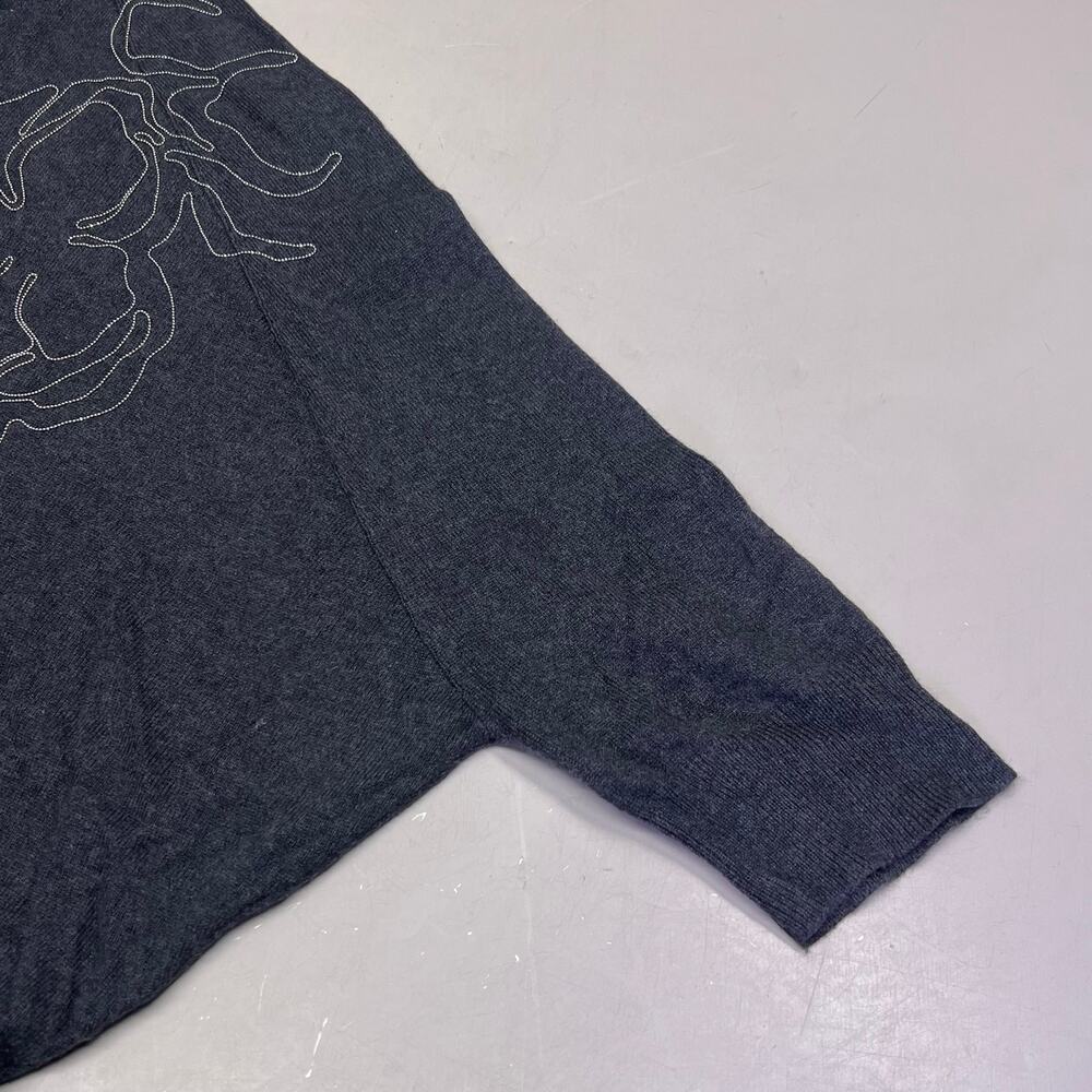 BRUNELLO CUCINELLI Mid Sleeve Cashmere Sweater Flower Detail Women's Sz L Gray - Picture 4 of 10